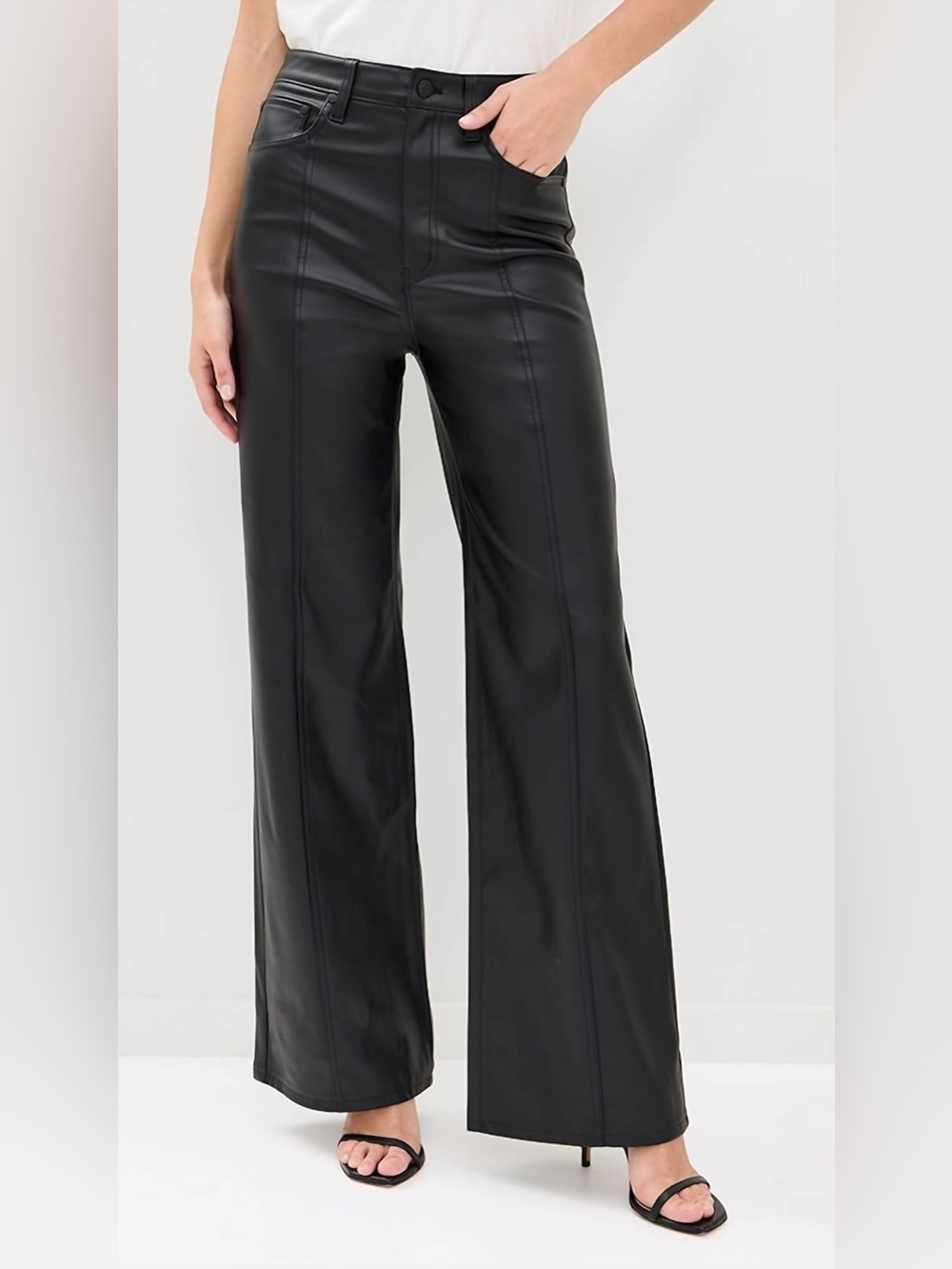 High-Rise Faux Leather Wide-Leg Pants - Black